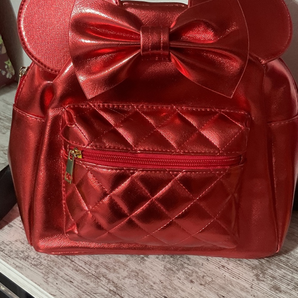 Red Quilted Bow Accent Women’s Backpack